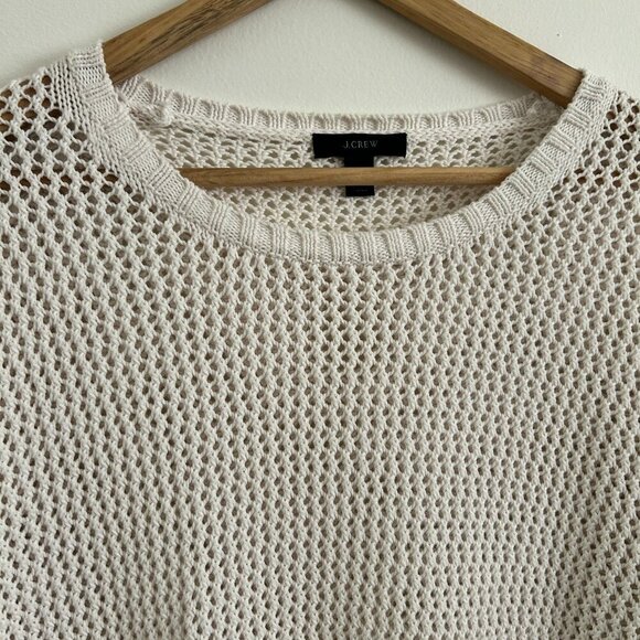 J CREW Women's Cream Open-Knit XS 100% Cotton 1/4 Sleeve Oversized Sweater - Picture 2 of 5